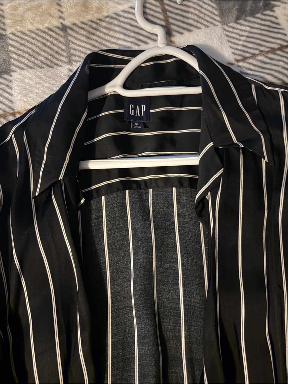 GAP Black Button-Down Shirt with White Pinstripes